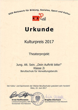 KULTURPREIS 2017 Theaterprojekt Jung.Alt.Sein. Dein Auftritt, bitte! 